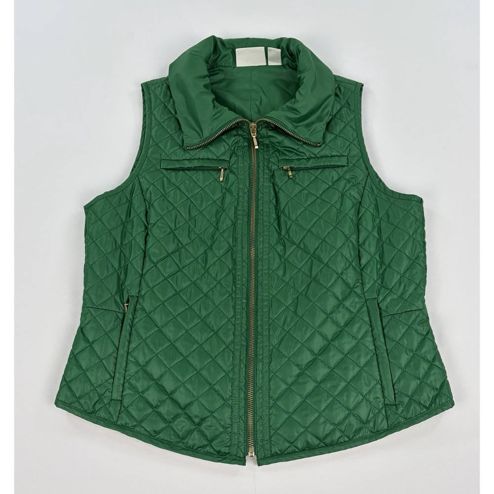Zenergy by Chico's Green Quilted Vest Women's Size 1 Medium Full Zip Pockets